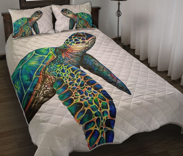 Turtle Drawn Art Style Quilt Bed Set - Love Quilt Bedding Set