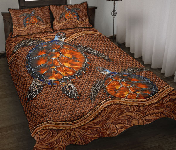 Turtle Carving Style Quilt Bed Set - Love Quilt Bedding Set