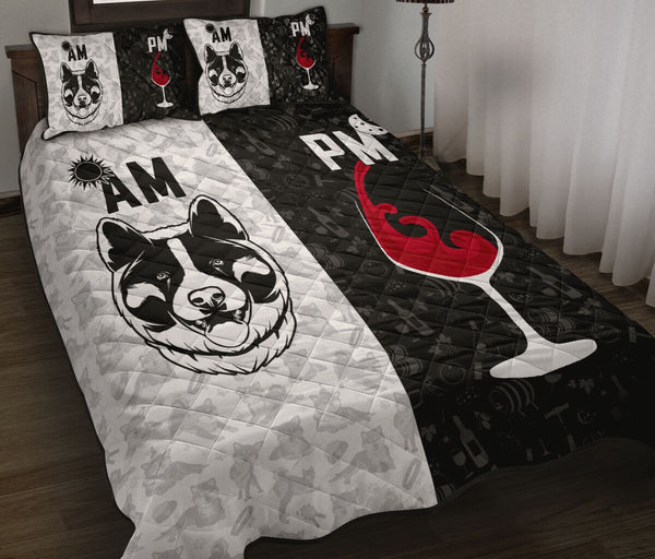 Akita Dog Black And White Style Quilt Bed Set - Love Quilt Bedding Set