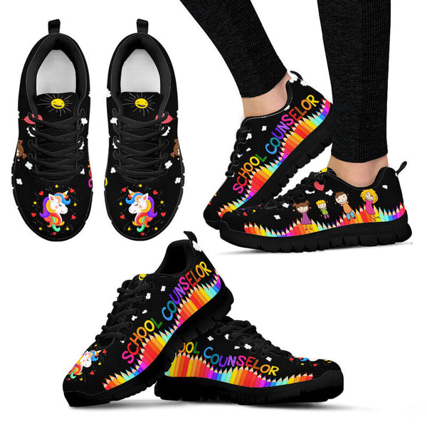 School Counselor Unicorn Black Shoes Sneakers, Runni- Love Sneakers