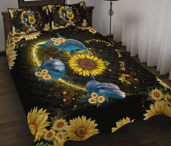 Dolphin Heart Light Sunflower Style Quilt Bed Set - Love Quilt Bedding Set