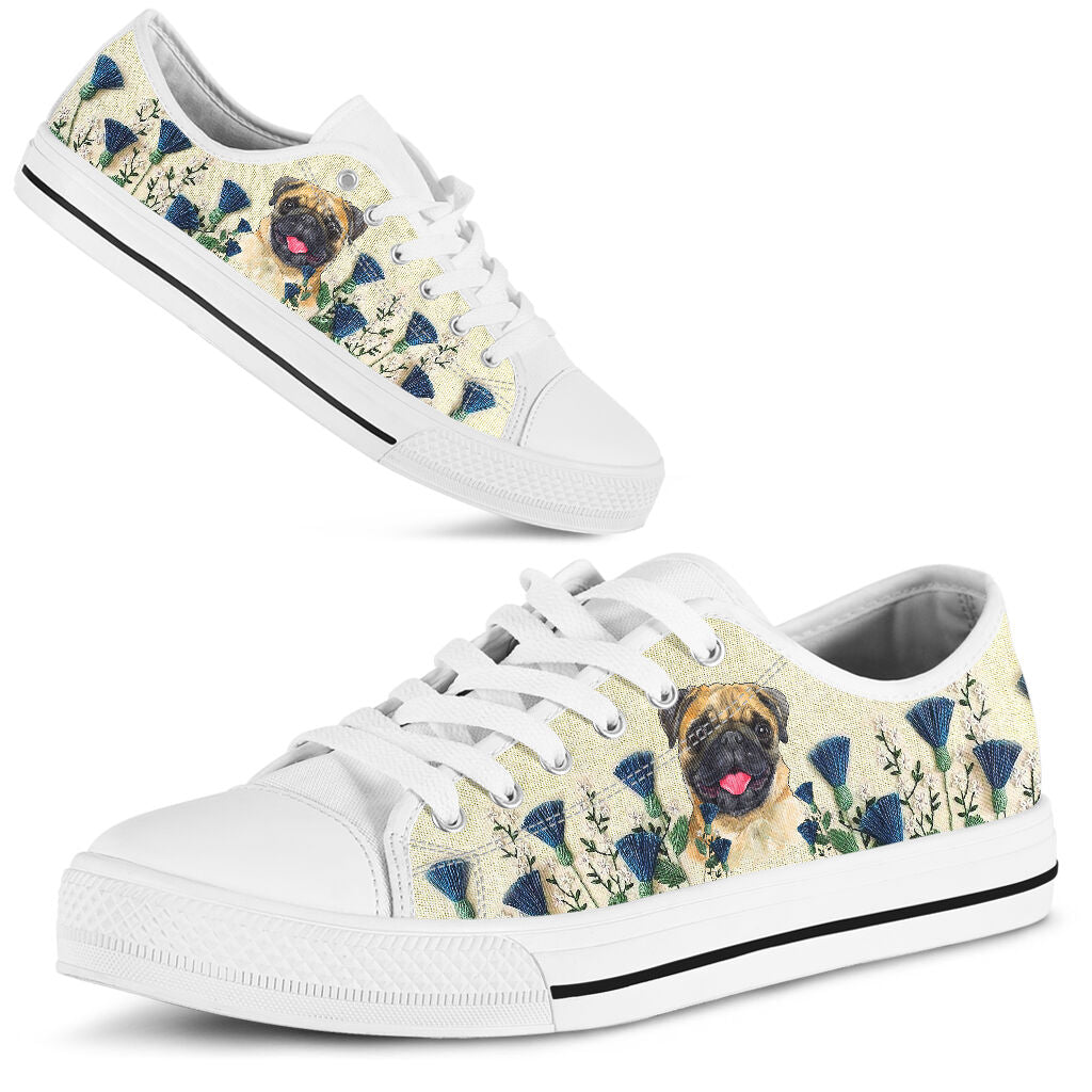 Pug Flower Embroider - Low TopShoe - Love Love Top Shoes