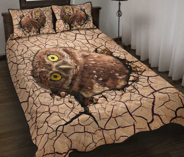 Owl Earth Crack Style Quilt Bed Set - Love Quilt Bedding Set