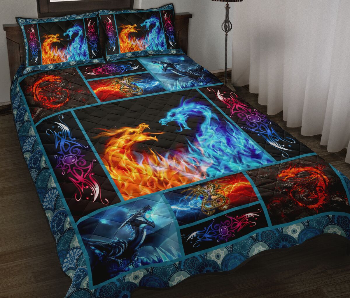 Dragon Fire And Ice Style Quilt Bed Set - Love Quilt Bedding Set