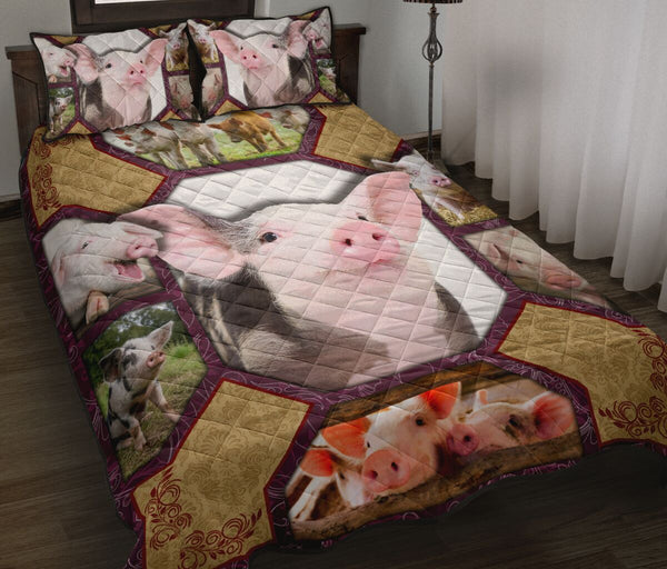 Pig Pattern Style Quilt Bed Set - Love Quilt Bedding Set