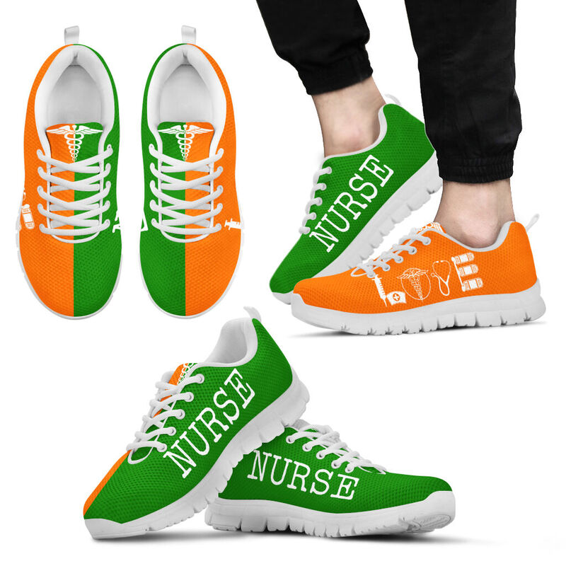 Nurse- Love Green Orange Sneakers, Running Shoes, Shoes For Women, Shoes For Men, Custom Sh- Love Sneakers