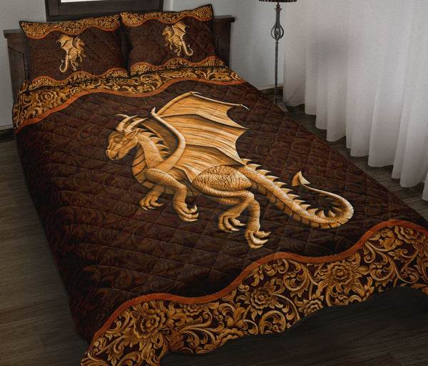 Dragon Wood Carving Quilt Bed Set - Love Quilt Bedding Set