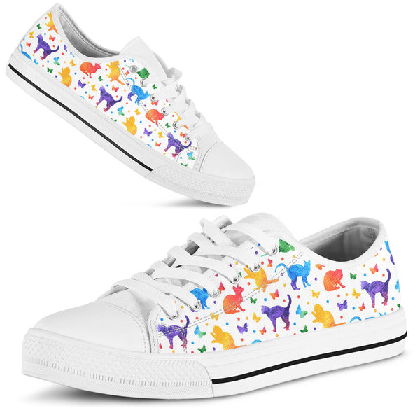 Cat Watercolor Silhouette Low Top Shoes