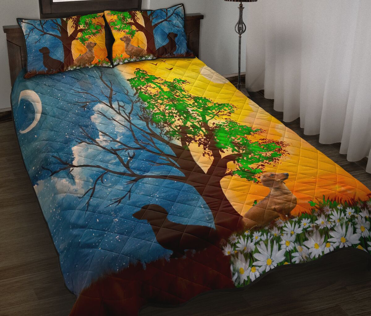 Dachshund Moon And Sun - Quilt Bed Set - Love Quilt Bedding Set