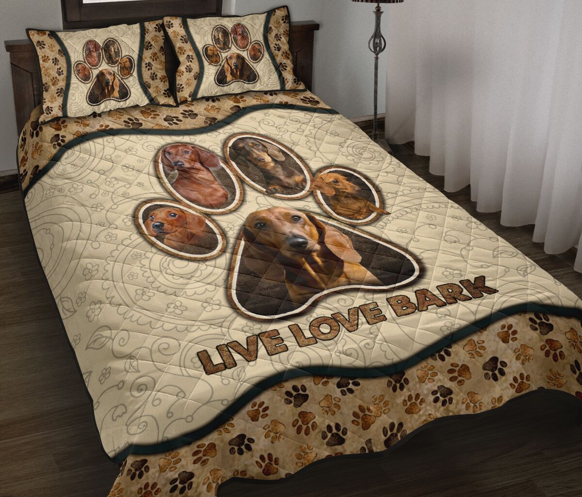 Dachshund Live Love Bark Vintage - Bed Set- Love Quilt Bedding Set