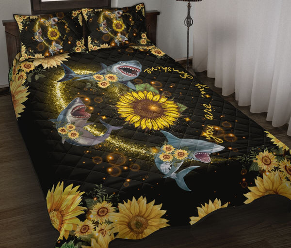 Shark Heart Light Sunflower Style Quilt Bed Set - Love Quilt Bedding Set