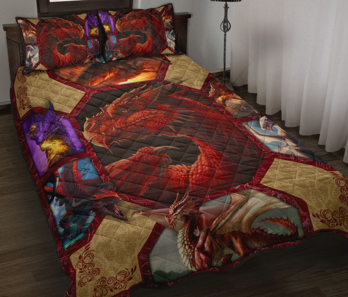 Dragon Pattern Style Quilt Bed Set - Love Quilt Bedding Set