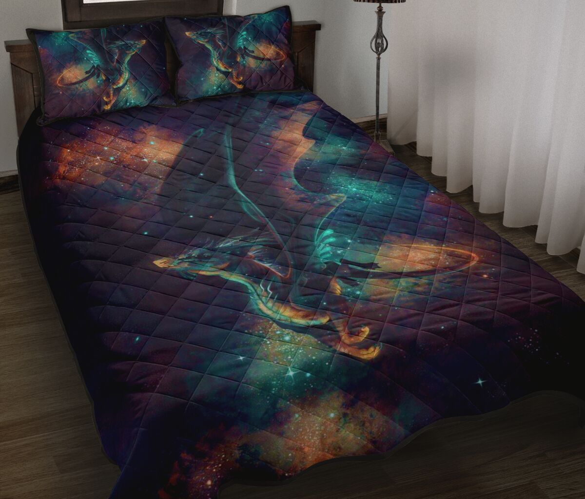 Dragon Blue Galaxy Art Style Quilt Bed Set - Love Quilt Bedding Set