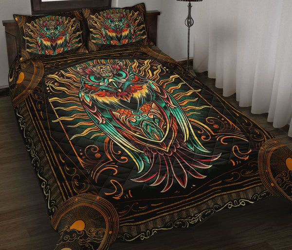 Owl Art Style Quilt Bed Set - Love Quilt Bedding Set