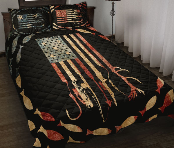 Fishing - Ameracan Flag - Quilt Bed Set 12 - Love Quilt Bedding Set