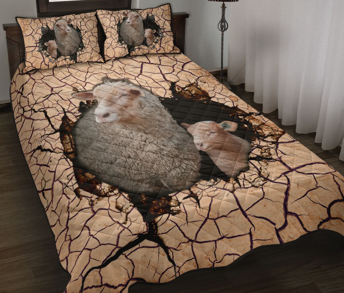 Sheep Earth Crack Style Quilt Bed Set - Love Quilt Bedding Set