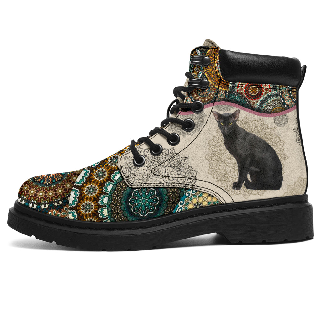 Black Oriental Kitty - Vintage Mandala Asboot Kd- Love All Season Boots