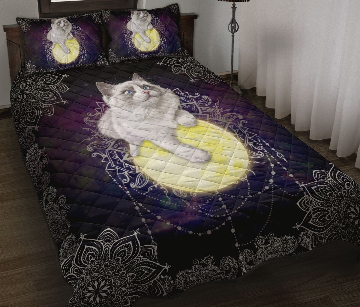 Cat Moon Quilt Bed Set - Love Quilt Bedding Set