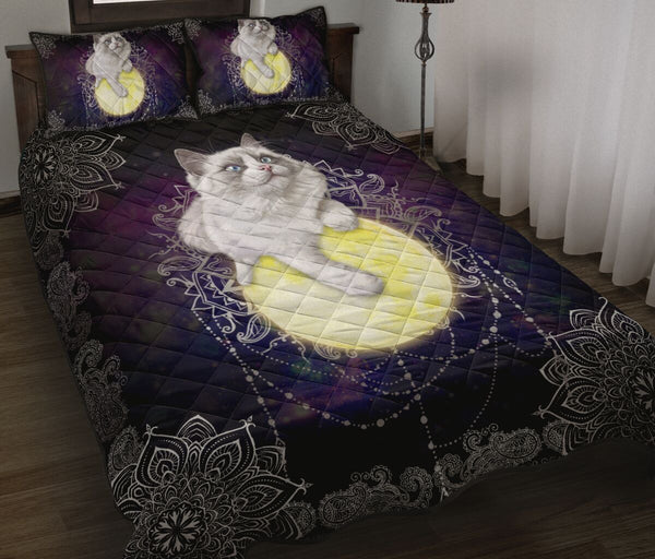 Cat Moon Quilt Bed Set - Love Quilt Bedding Set
