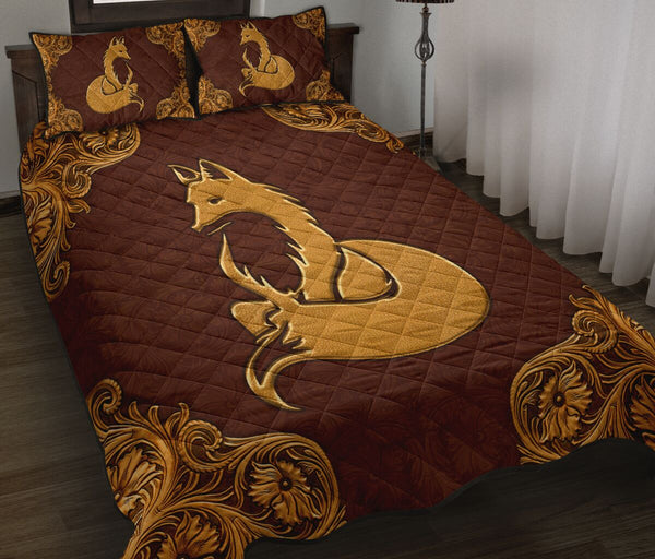 Fox Flying Leather Carving Style Quilt Bed Set - Love Quilt Bedding Set