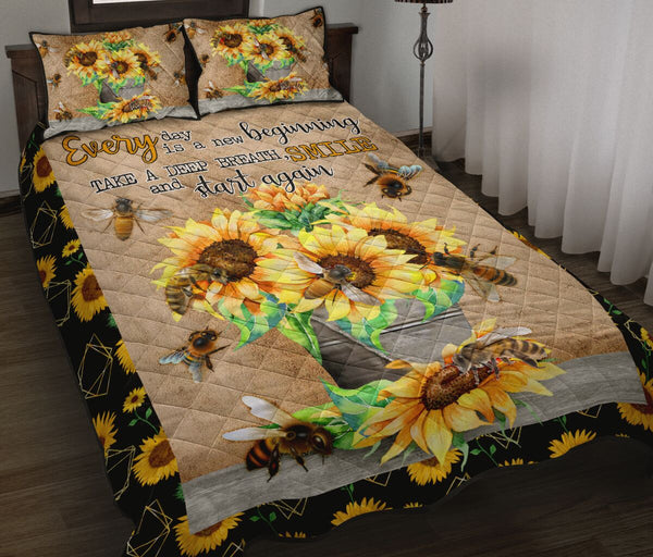 Bee Sunflower Quilt Bed Set - Love Quilt Bedding Set