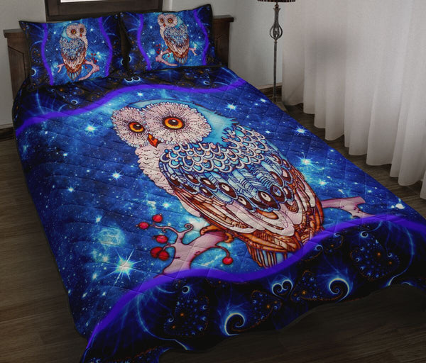 Owl Mandala Colorfull Art Galaxy Style Quilt Bed Set - Love Quilt Bedding Set