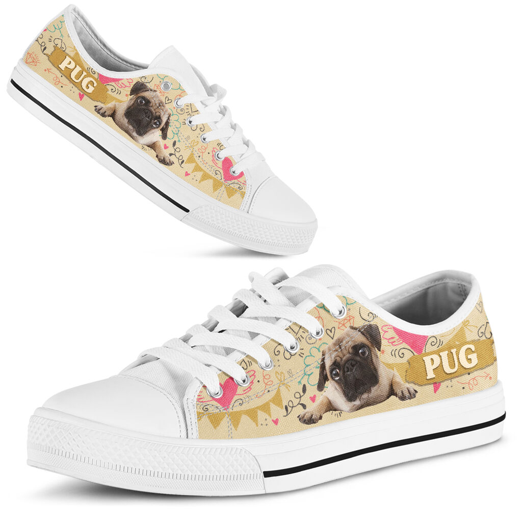 Pug In Drawing Background - Low TopShoe - Love Love Top Shoes