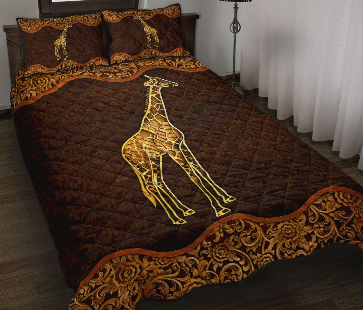 Giraffe Wood Carving Quilt Bed Set - Love Quilt Bedding Set
