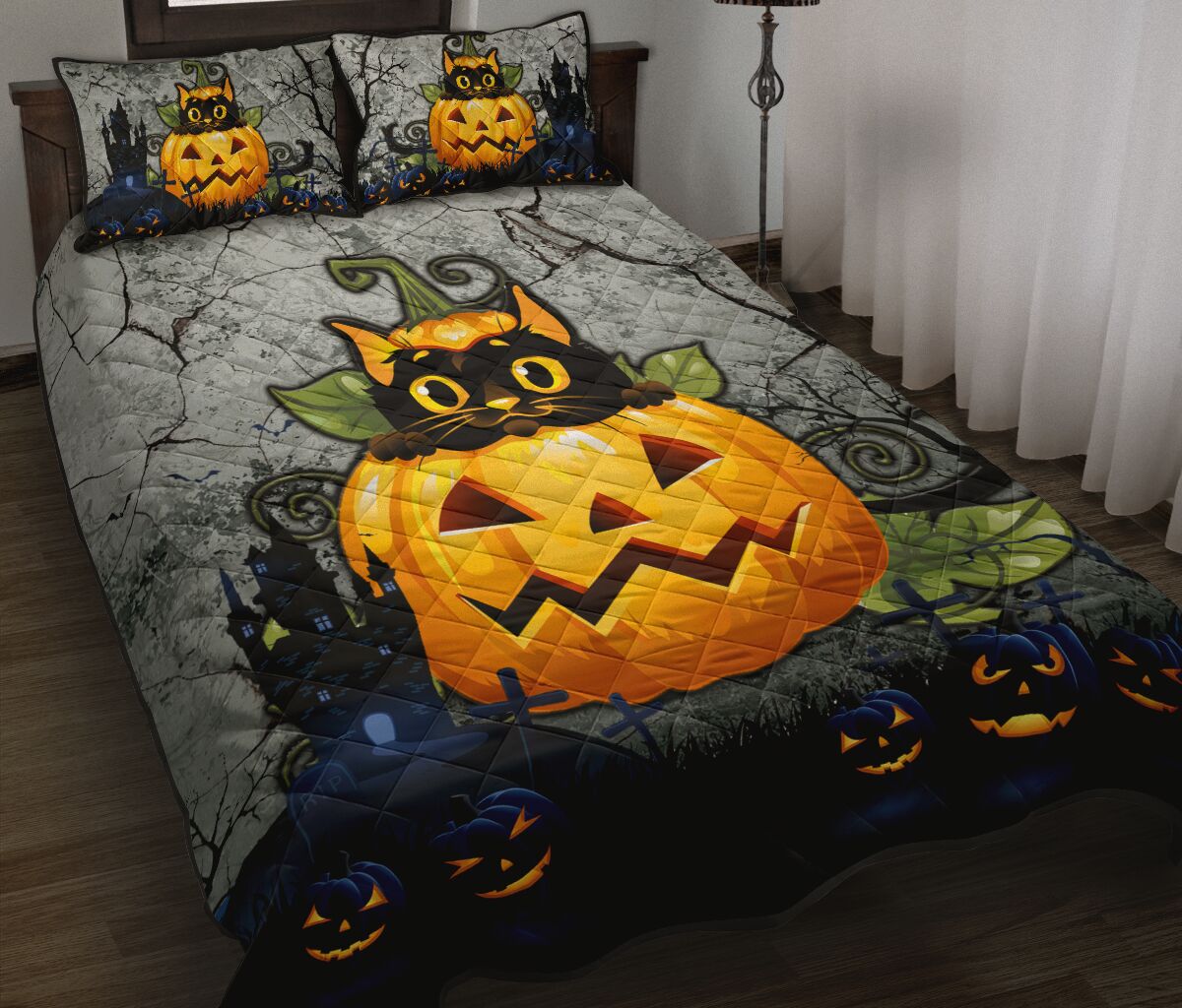 Cat Halloween Style Quilt Bed Set - Love Quilt Bedding Set