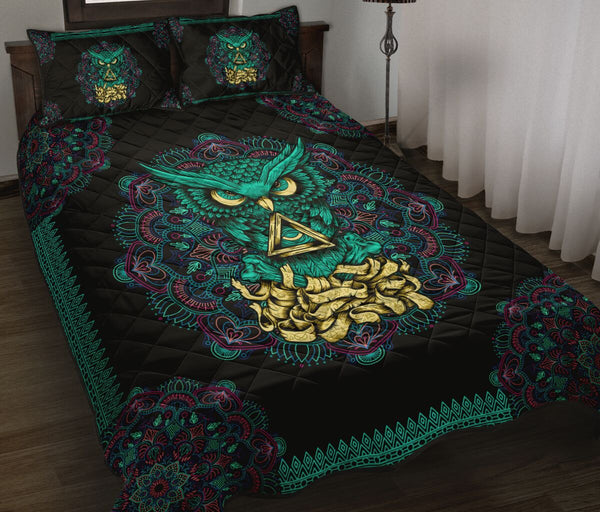 Owl Green Quilt Bed Set - Love Quilt Bedding Set