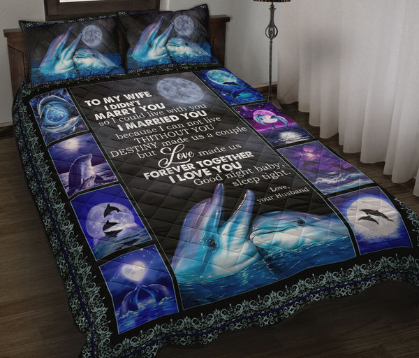 Dolphin Love Dark Moon Quilt Bed Set - Love Quilt Bedding Set