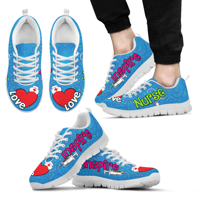 Nurse Love Inspire Blue Sneakers, Running Shoes, Shoes For Women, Shoes For Men, Custom Shoe- Love Sneakers