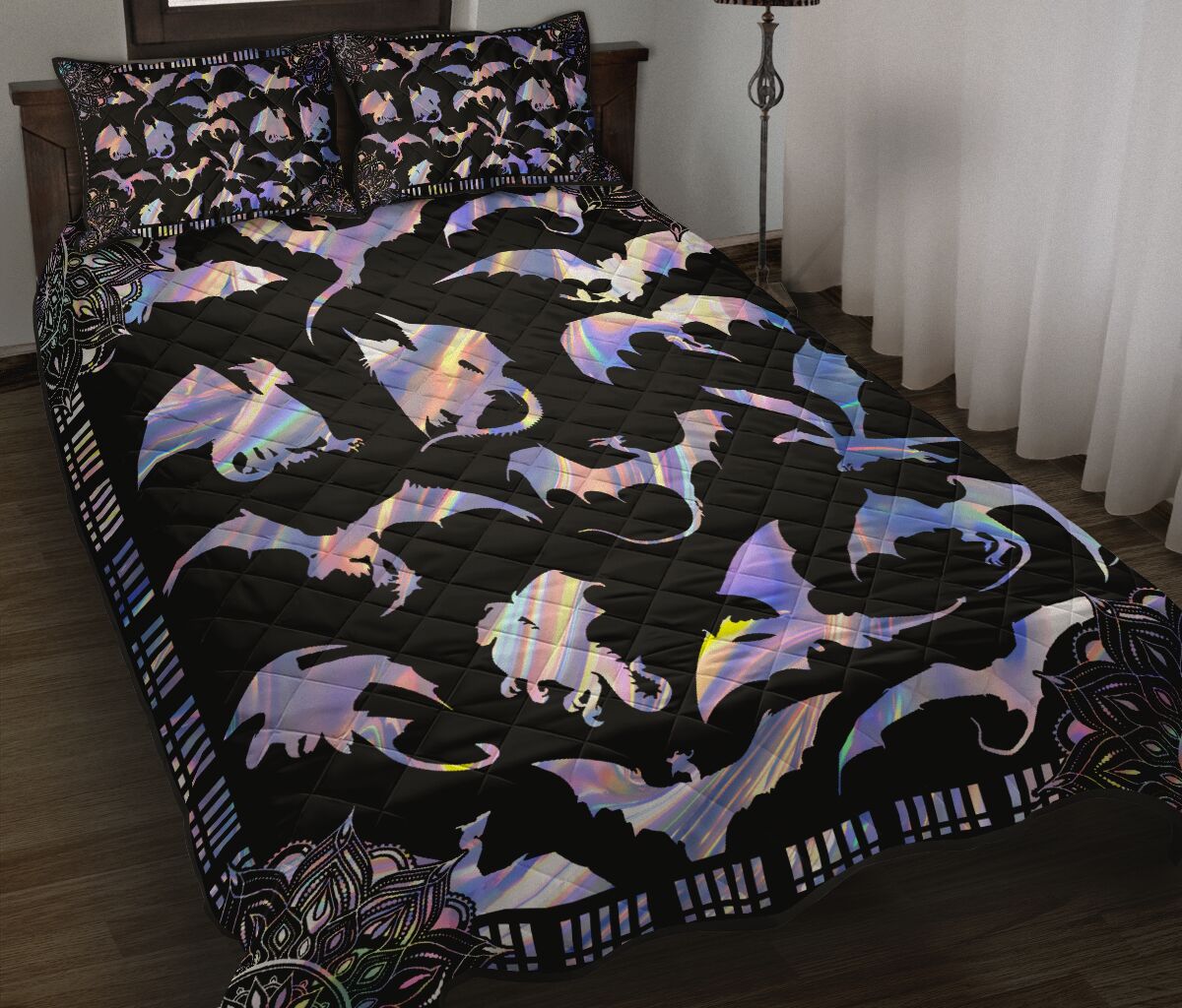 Dragon Hologram Style Quilt Bed Set - Love Quilt Bedding Set