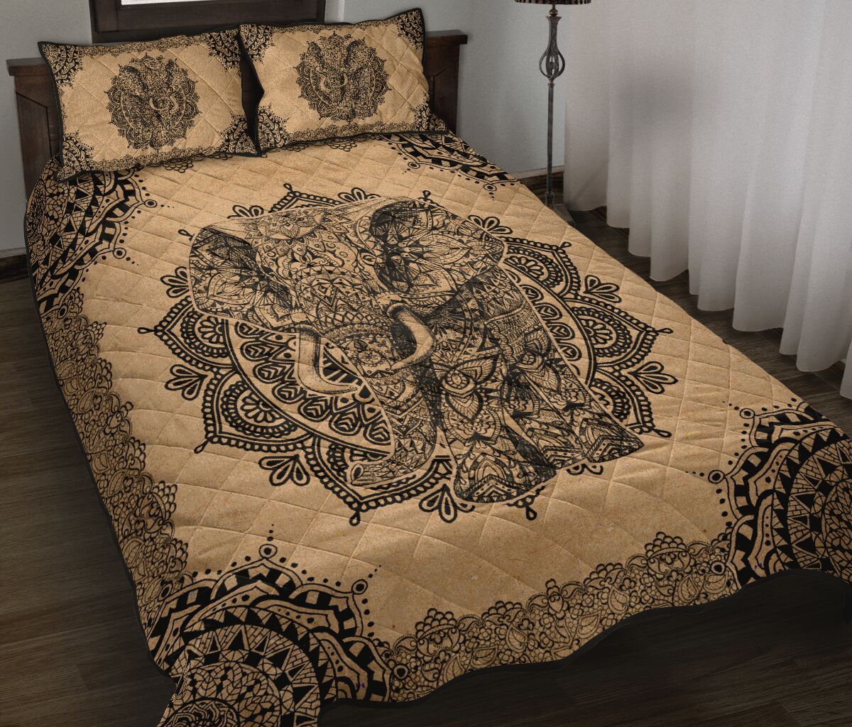 Elephant Kraft Style Quilt Bed Set - Love Quilt Bedding Set