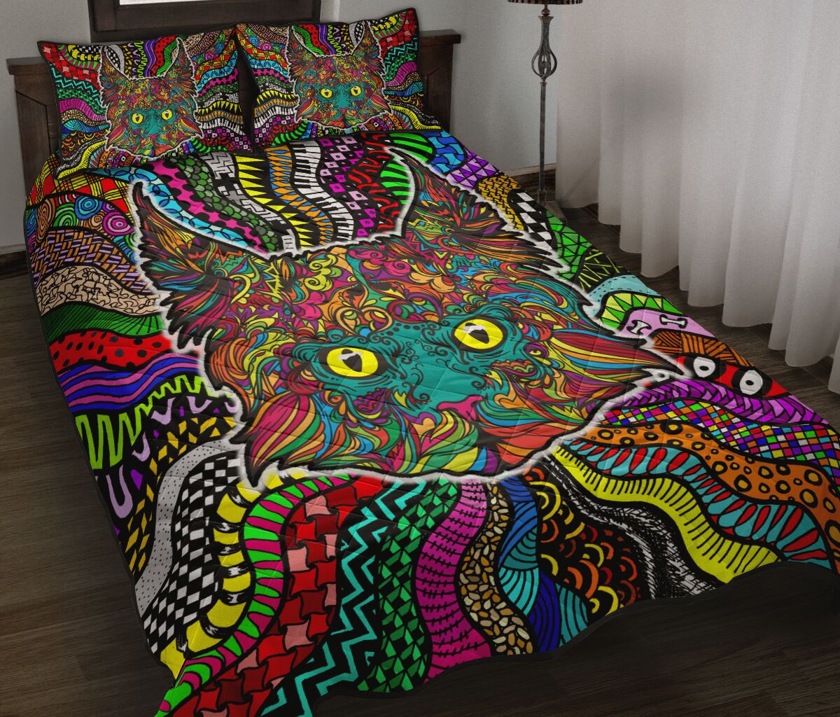 Cat Coloful Style Quilt Bed Set - Love Quilt Bedding Set