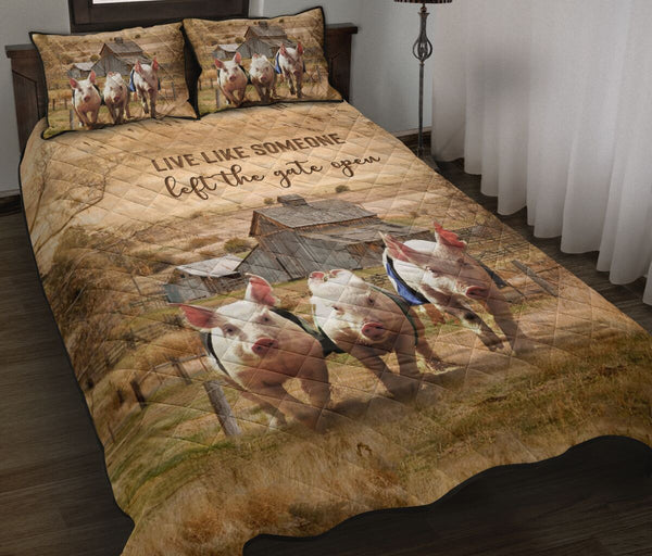 Quilt Bed Set - Pigs - Live Like Someone 33 - Love Quilt Bedding Set