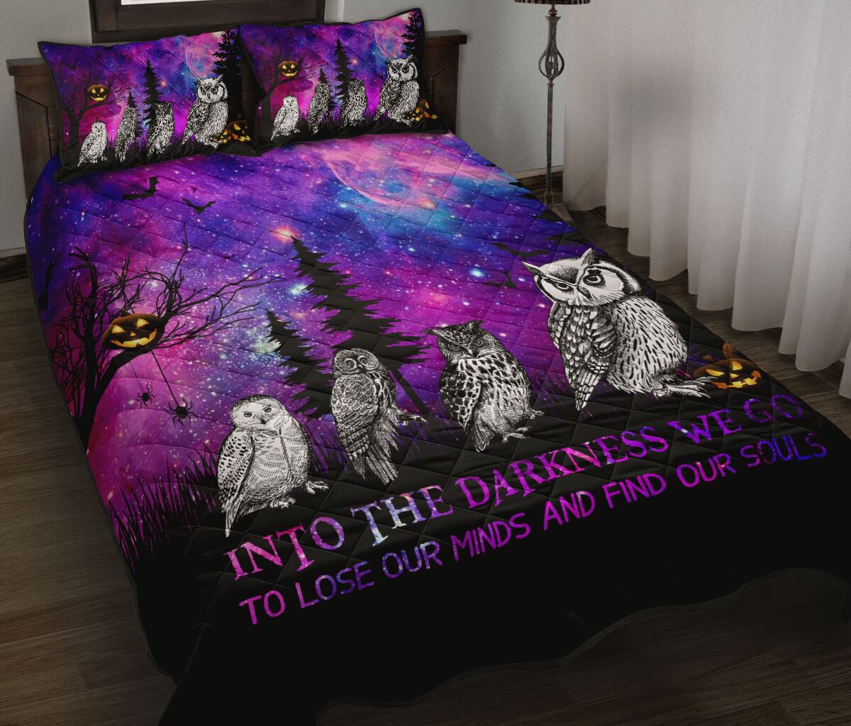 Owl Into The Darkness We Go Halloween Quilt Bed Set - Love Quilt Bedding Set