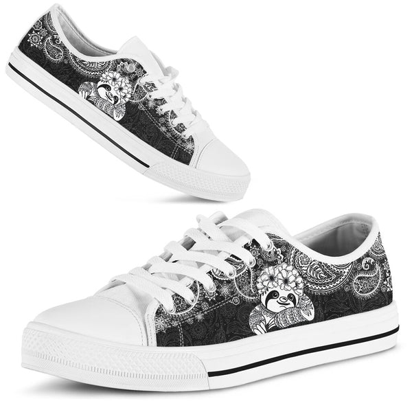 Sloth Paisley Black White Low Top Shoes