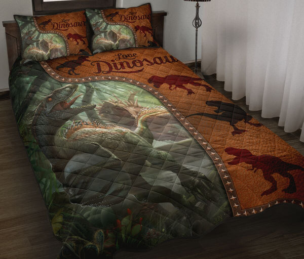 Dinosaur Art Leather Style Quilt Bed Set 7- Love Quilt Bedding Set