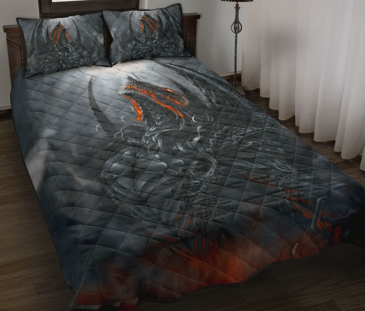 Dark Dragon Light Art Style Quilt Bed Set - Love Quilt Bedding Set