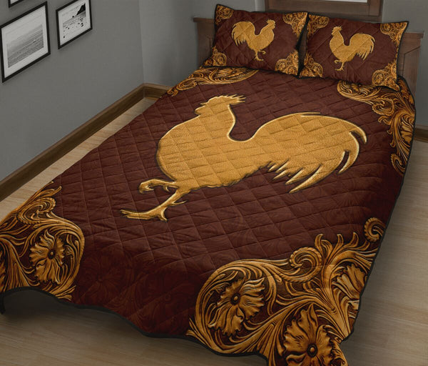 Chicken Flying Leather Carving Style Quilt Bed Set - Love Quilt Bedding Set