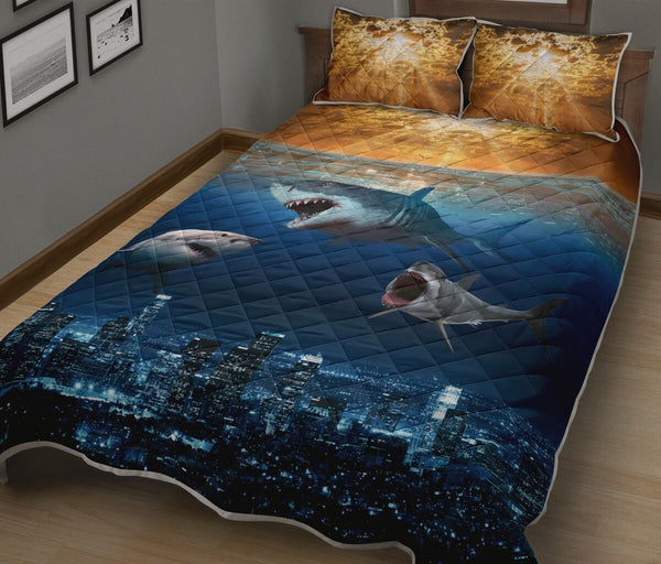 Sharks And Ocean Floor- Bed Set - Love Quilt Bedding Set