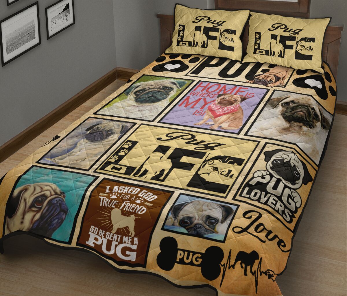 Pug Dog Life - Quilt Bed Set - Love Quilt Bedding Set
