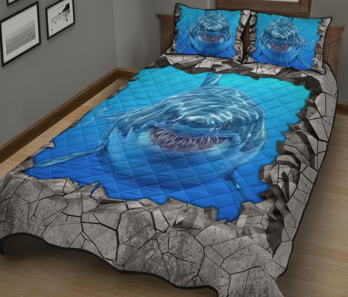 Shark Concrete Broken Quilt Bed Set 5- Love Quilt Bedding Set