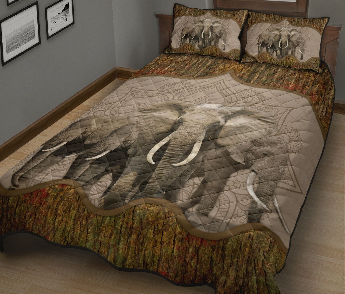 Elephant Tree And Mandala Style Quilt Bed Set - Love Quilt Bedding Set