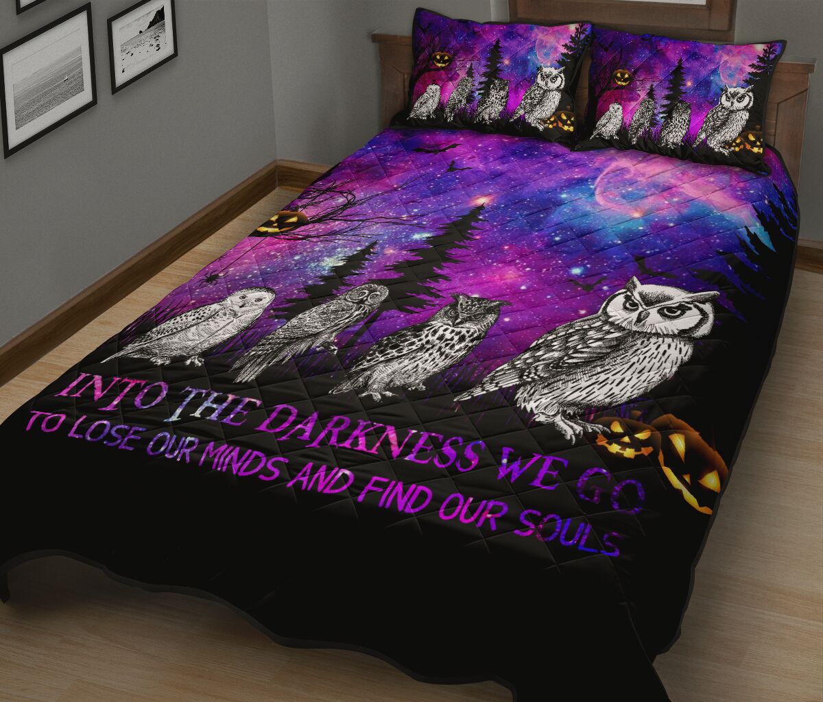 Owl Into The Darkness We Go Halloween Quilt Bed Set - Love Quilt Bedding Set