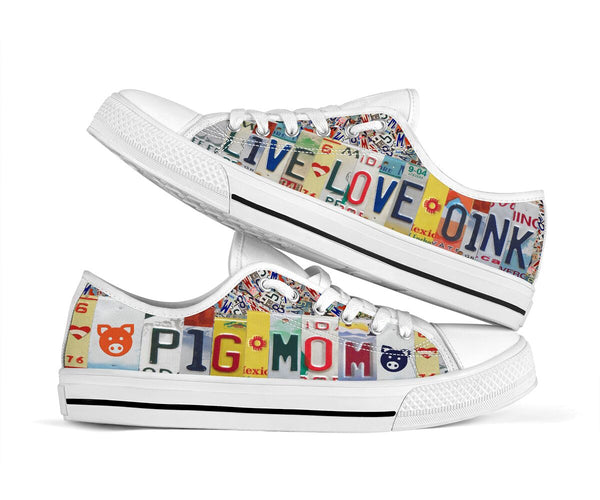 Pig Mom Live Love Oink License Plates Low Top Shoes