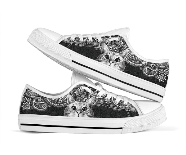 Cat Paisley Black White Low Top  Shoes