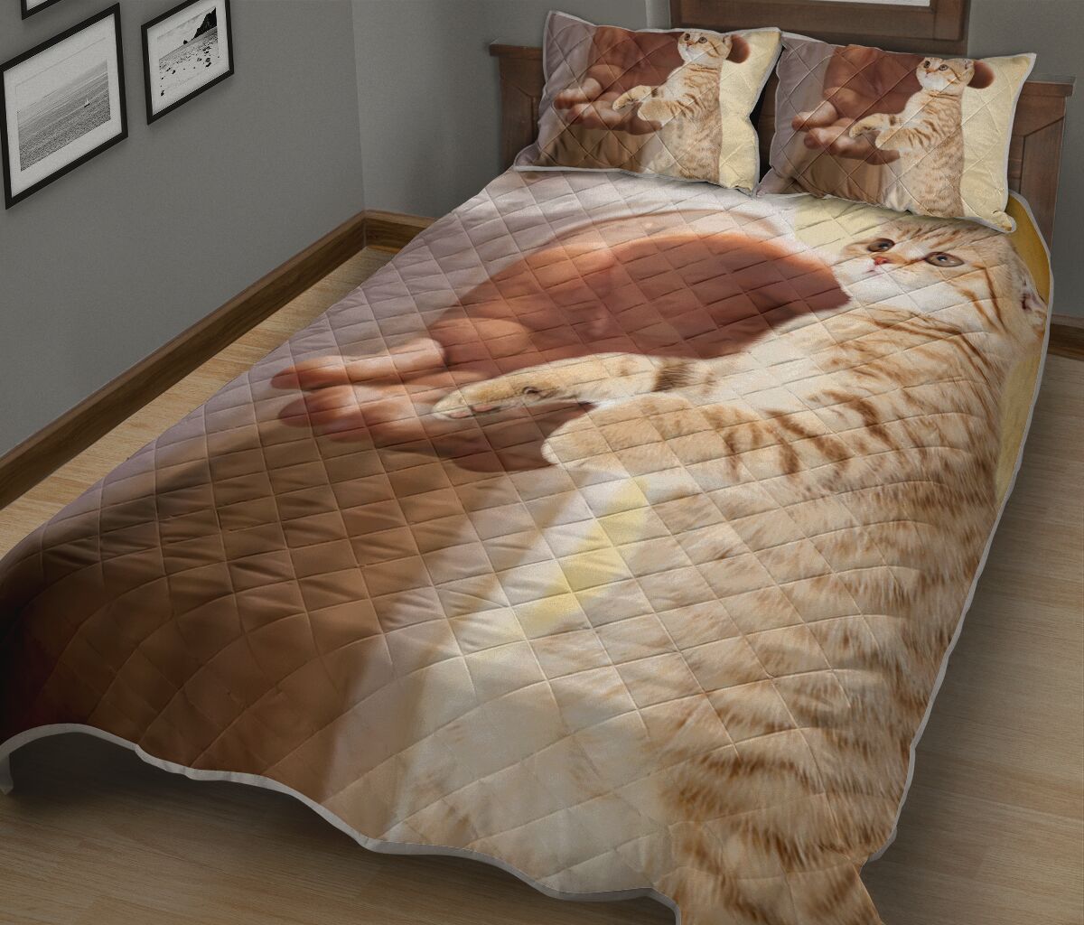 Cat Hand Jesus Quilt Bed Set - Love Quilt Bedding Set