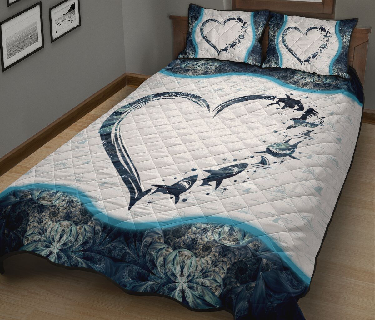 Shark Heart Colorfull Style Quilt Bed Set - Love Quilt Bedding Set